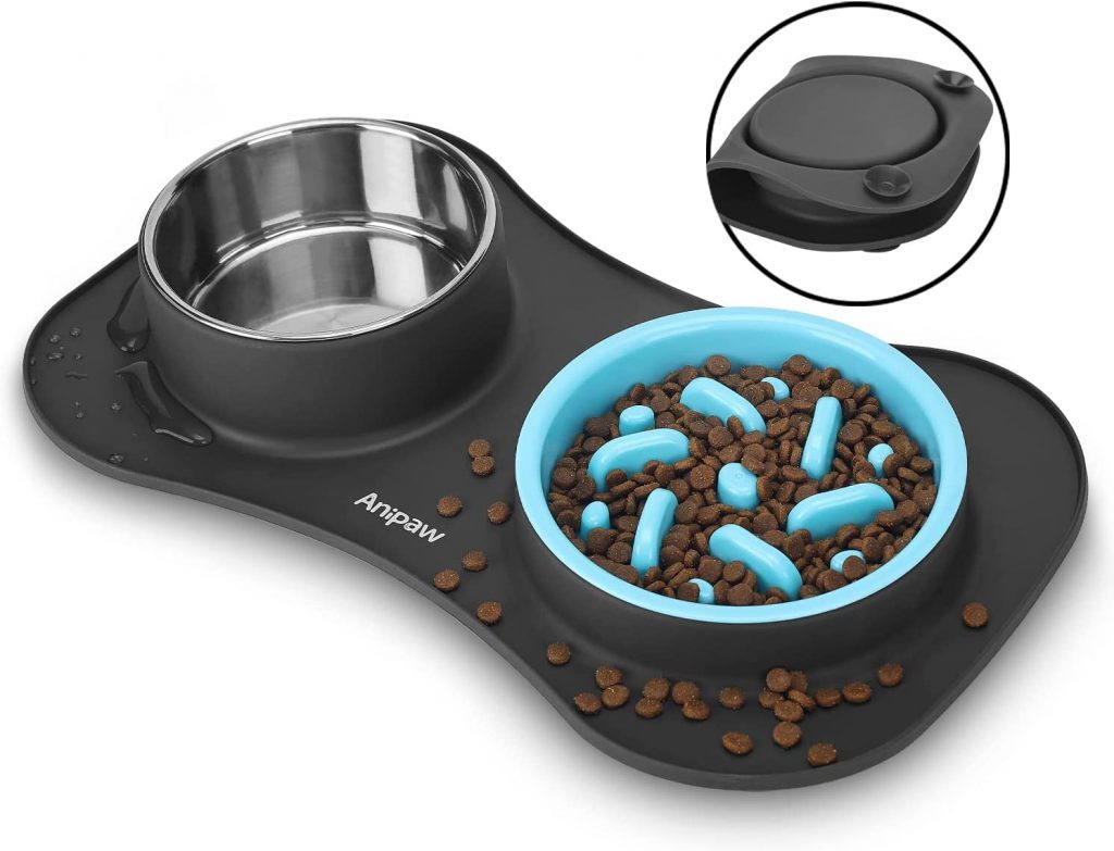 Dog Bowls Double Dog Water and Food Bowls Stainless Steel Bowls with  Non-Slip Resin Station