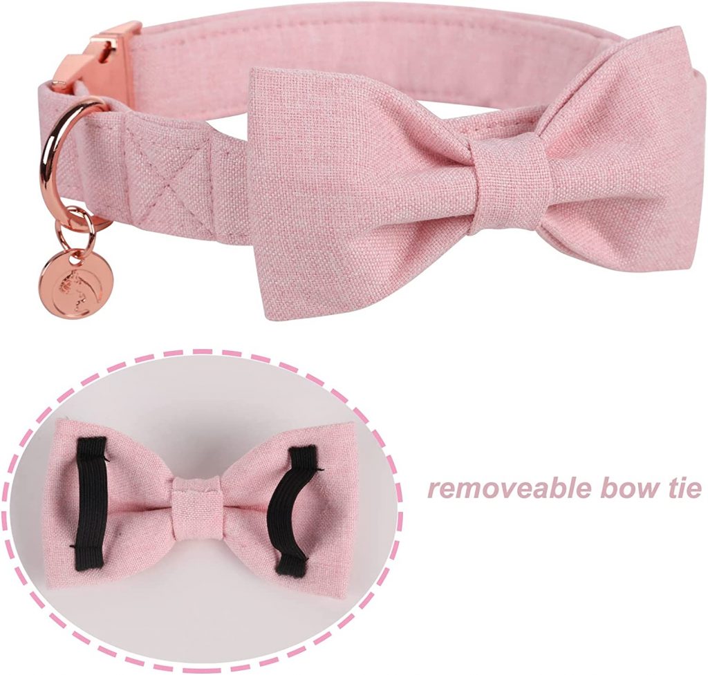 Pink Cotton Dog Collar with Bow