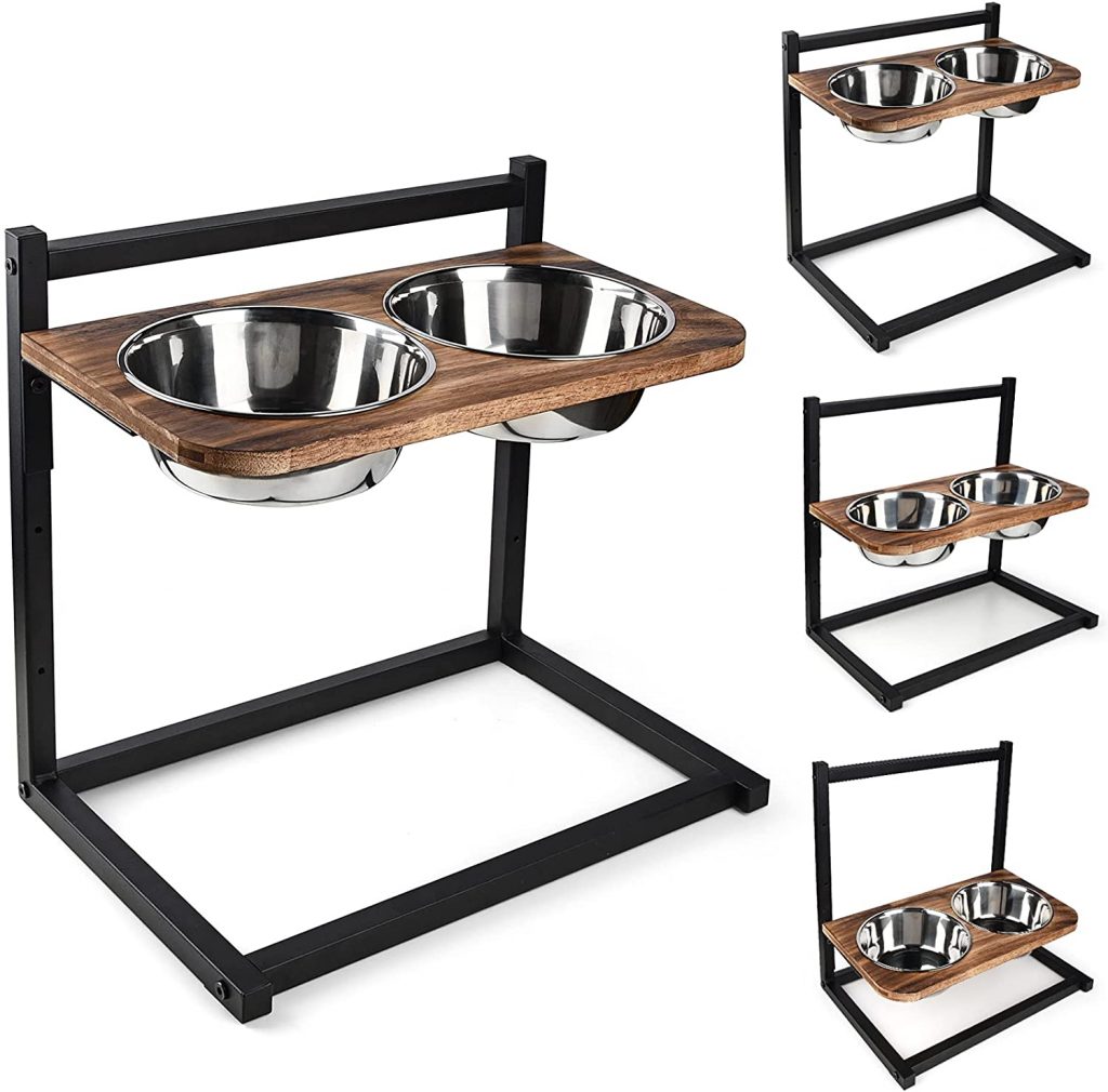 Emfogo Adjustable Raised Dog Bowl Stand With Stainless Steel Bowls