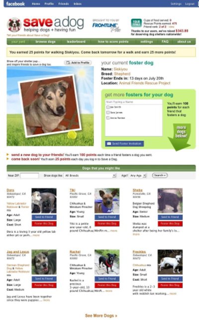 Save-a-Dog Facebook application: a cause app to help shelter dogs and rescue puppies