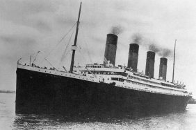 The White Star Line passenger liner R.M.S. Titanic embarking on its ill-fated maiden voyage.