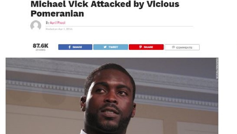 Headline says Michael Vick Attacked By Vicious Pomeranian