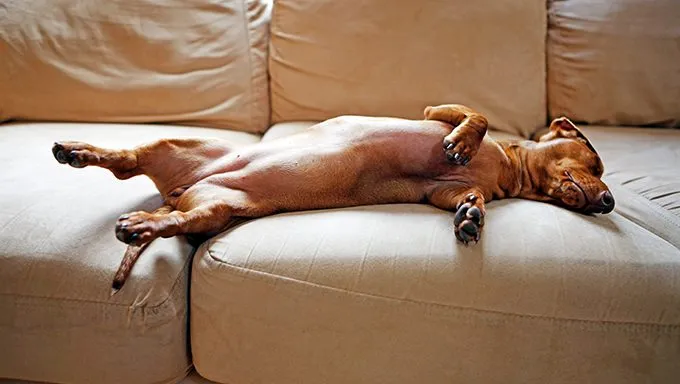 dachshund sleeping on couch