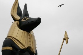 LONDON - OCTOBER 03: A 25 ft model of Anubis stands in Trafalgar Square on October 3, 2007 in London, England. The model is to publicise a forthcoming Egyptian exhibition at the O2 Arena in London.