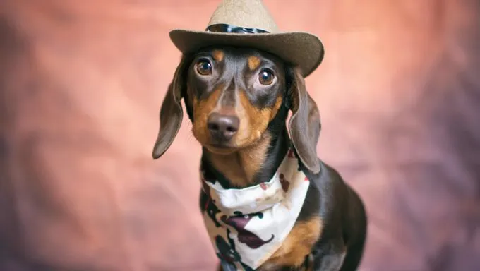 Dachshund Puppy dressed like a cowgirl