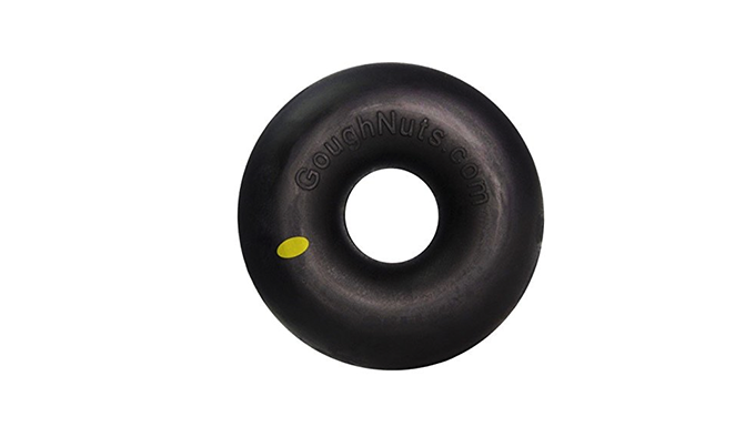 Black rubber donut chew toy