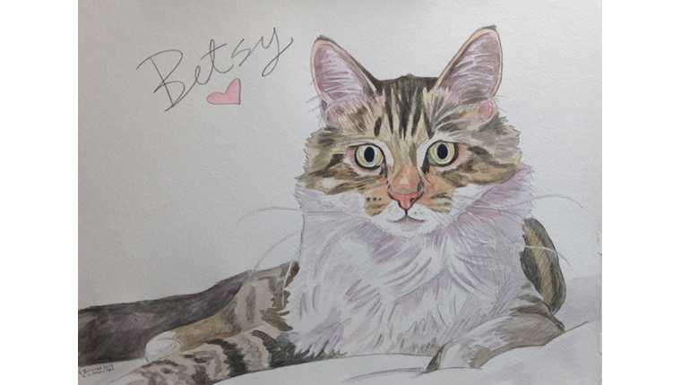 A watercolor by Gene of a cat named Betsy.