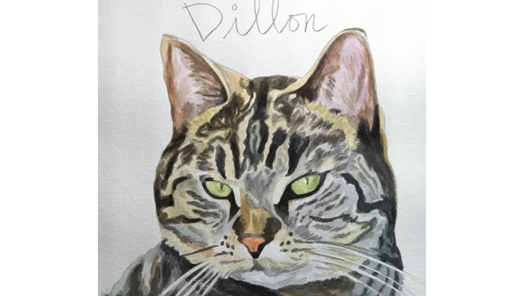 Gene's watercolor of a cat named Dillon