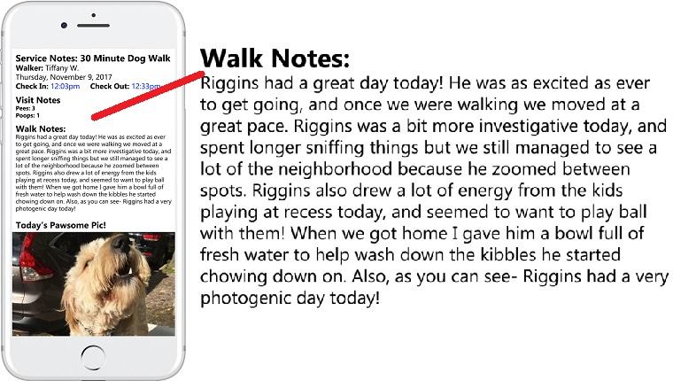 dog walker notes left on a mobile phone