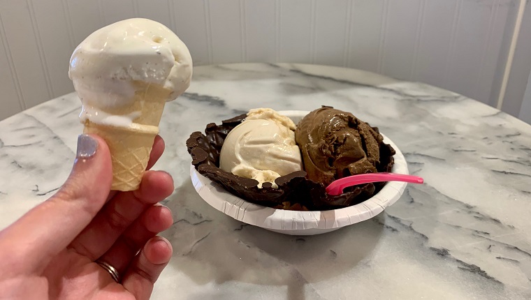 Kimmer's offers adorable pup cones (left) and lots of delicious options for humans (right)