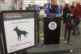 Transportation Security Administration, travel advisory sign at Miami International Airport.