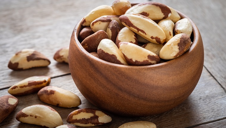 Brazil nuts in wooden bowl