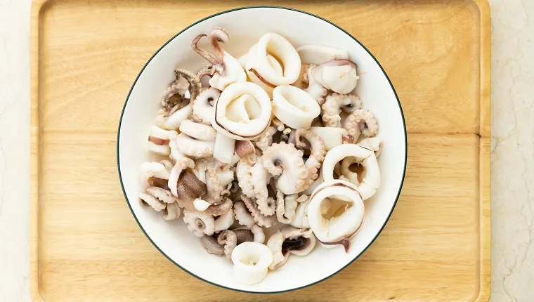 top view bowl of steamed squid