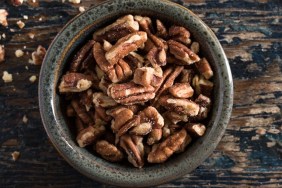 High Angle View Of Pecans In Bowl On Table