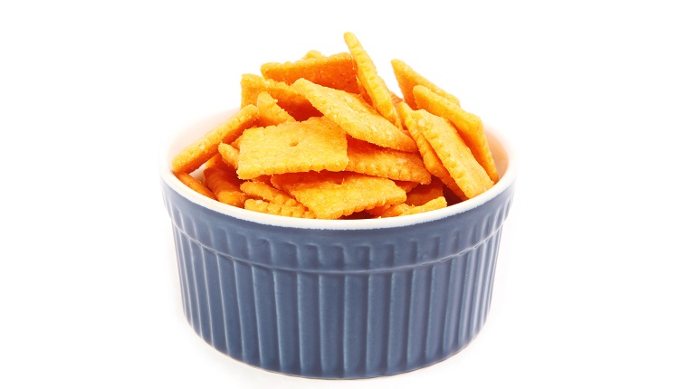 blue ramekin with cheese crackers