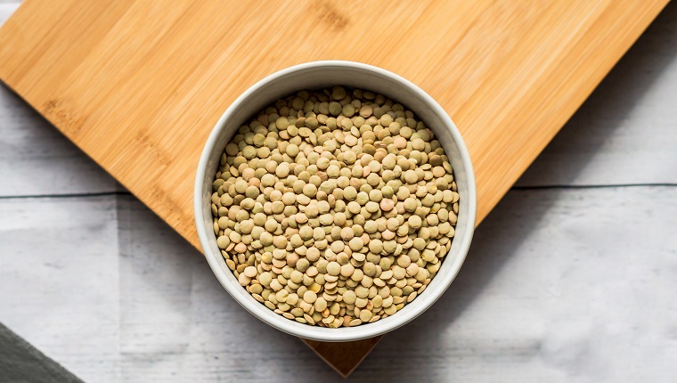 High Angle View Of Lentils In Bowl On Table