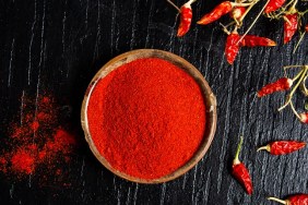 Grounded red paprika spice in a bowl