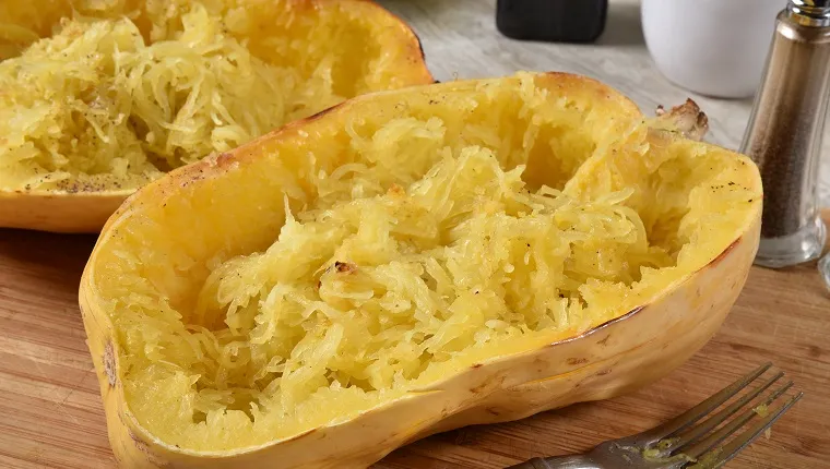 Fresh baked spaghetti squash hot out of the oven
