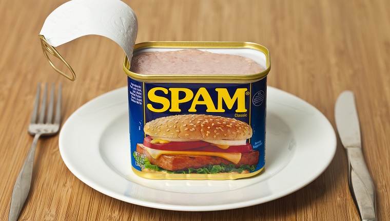 Richmond, Virginia, USA - May 23rd, 2013: Opened Can Of SPAM On A Dinner Plate.