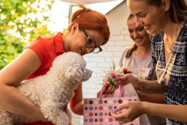 dog mom receiving gifts for mother's day