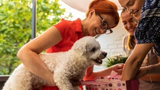dog mom receiving gifts on Mothers Day