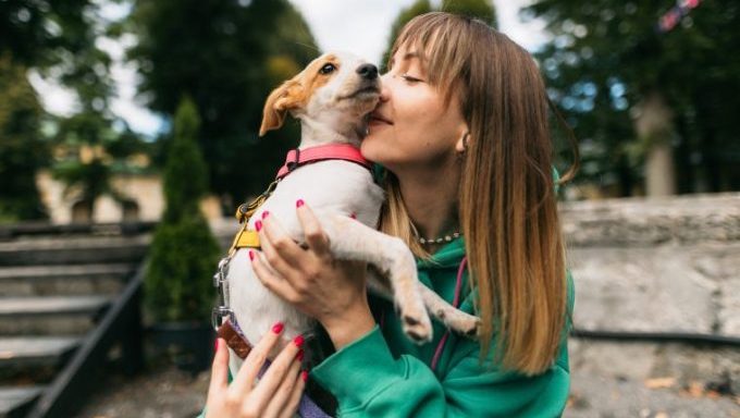 young woman kissing her dog why dogs are better than kids