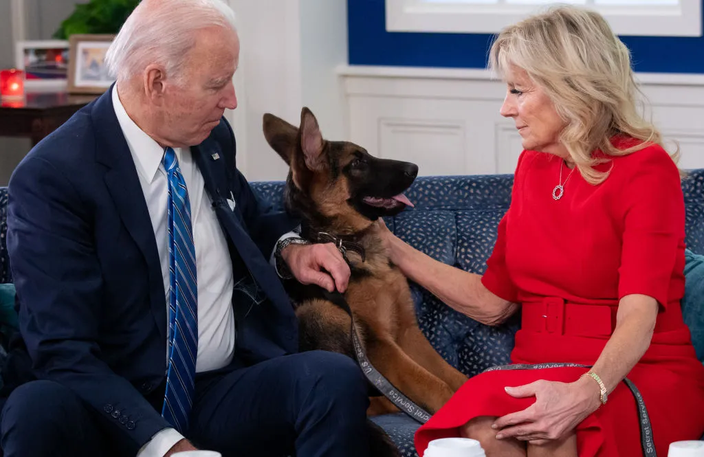 Joe Biden and Jill Biden with their German Shepherd dog Commander