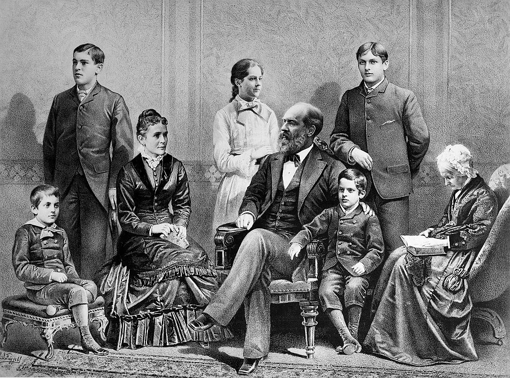 Photo shows President Garfield and his family. Undated lithograph by Bufford