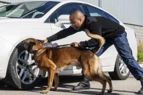 police dog sniffing car