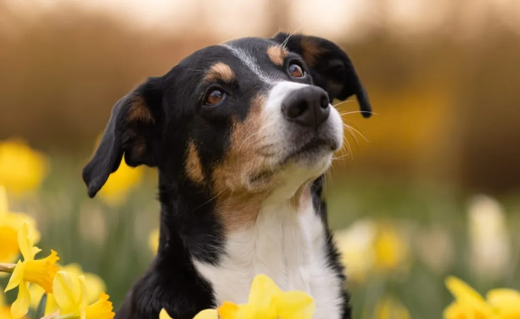 appenzeller sennenhund in the flowers