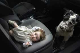 infant and dog in hot car