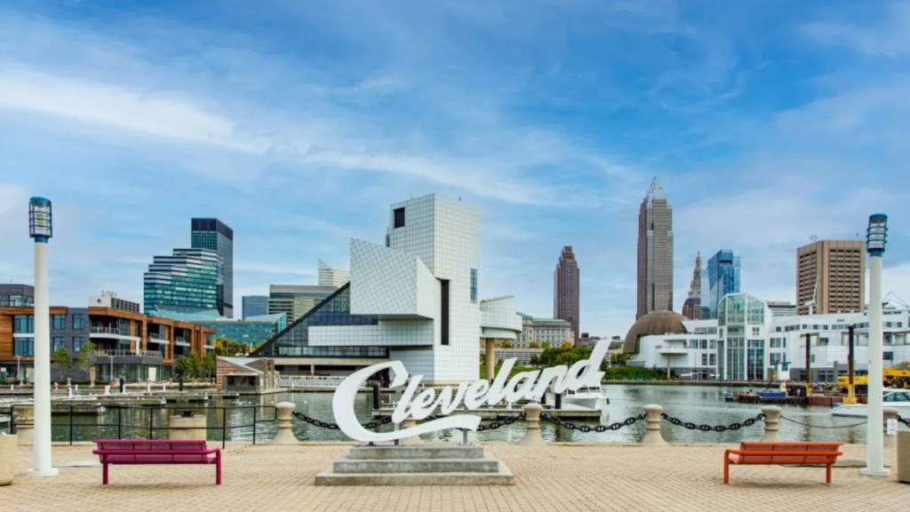 Cleveland skyline, a new Cleveland tourism ad on Puppy Bowl showcases the city's highlights through a dog's eyes.
