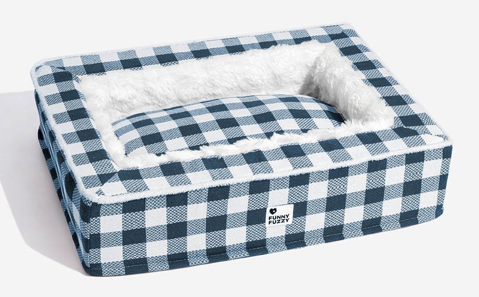 FunnyFuzzy tartan cozy anti-anxiety dog bed.