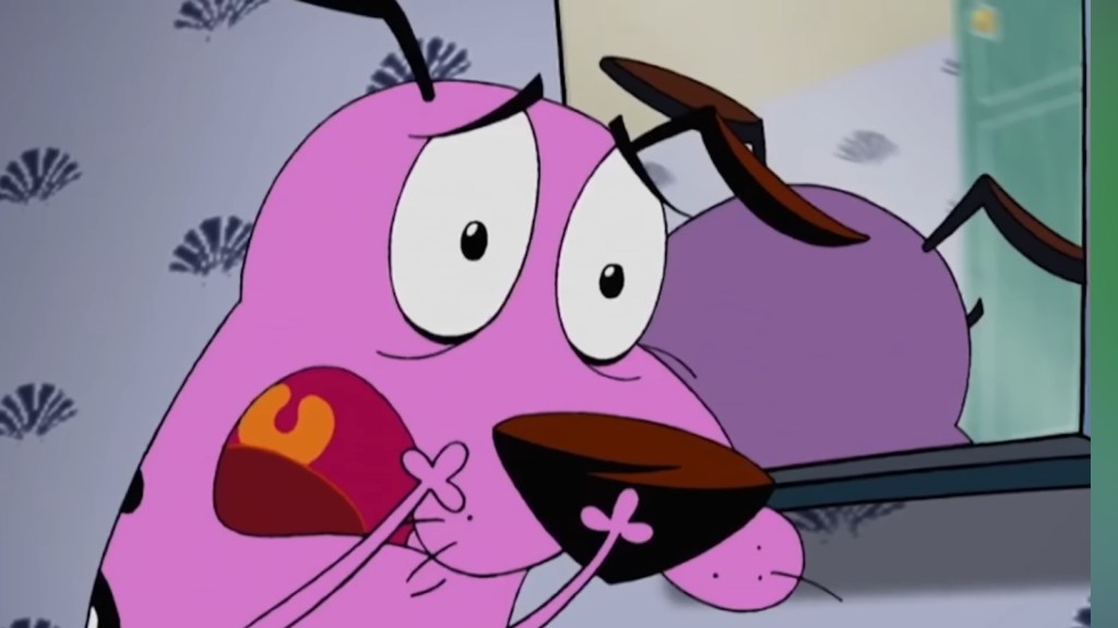 A frightened Courage the Cowardly Dog.