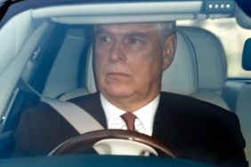 Prince Andrew in his car, he recently almost hit a dog until alerted by his bodyguard.