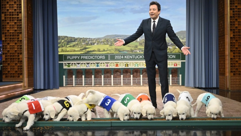 Host Jimmy Fallon during "Puppy Predictors: 2024 Kentucky Derby" on Friday, May 3, 2024.