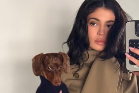 Kylie Jenner with her dog.