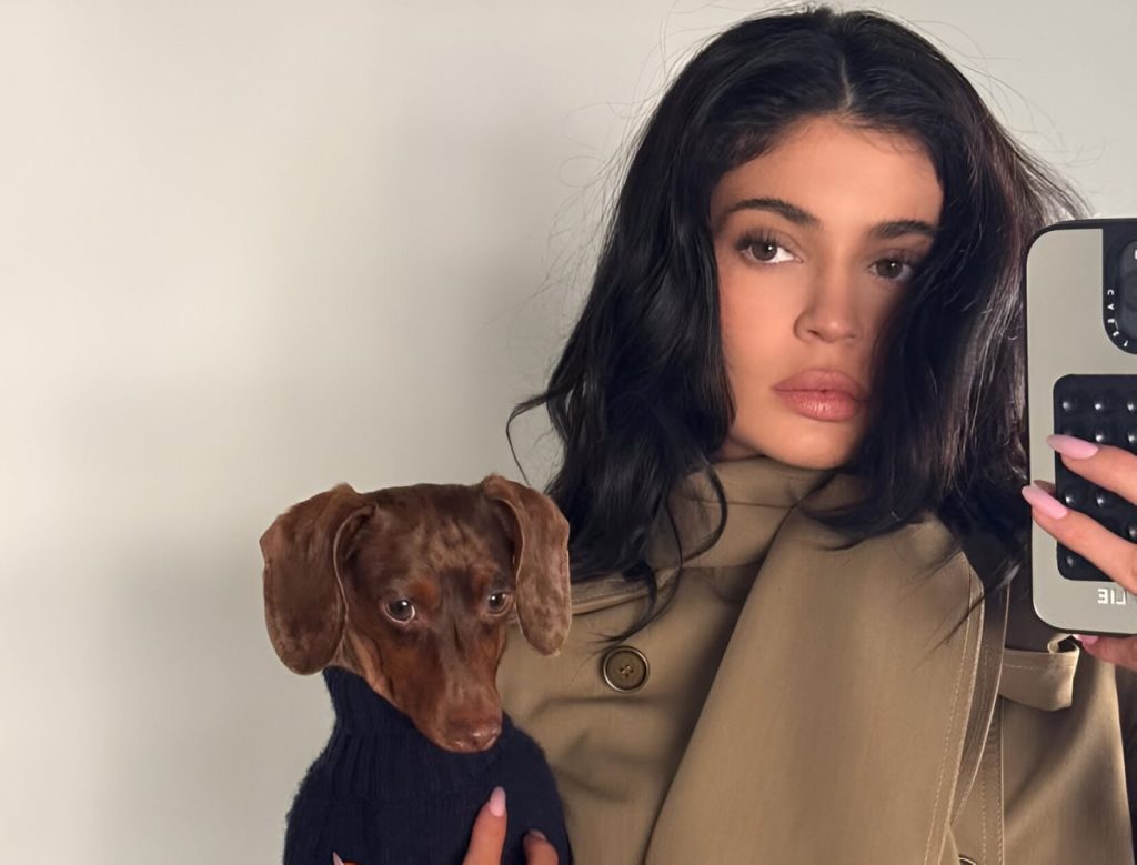 Kylie Jenner with her dog.