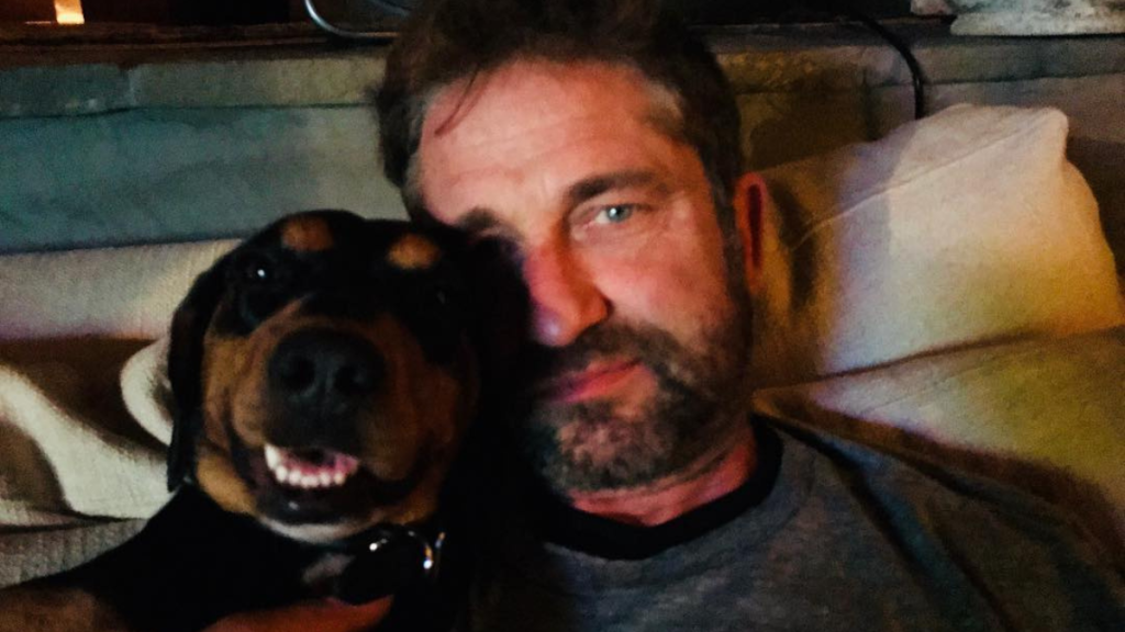 Gerard Butler and his rescue dog