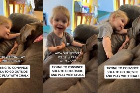 Toddler asks dog pointed questions about playtime plans