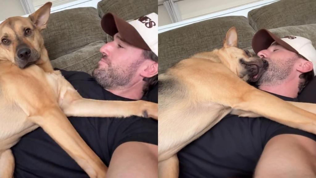 Video: Rescue Puppy Surprises Owner by Copying Him As He Sleeps