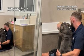 Dog Watches Over Baby Like a Bodyguard While Dad Gives Her a Bath
