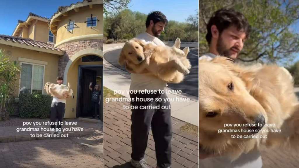 Dog Refuses To Leave Grandma’s House & Has To Be Carried Away
