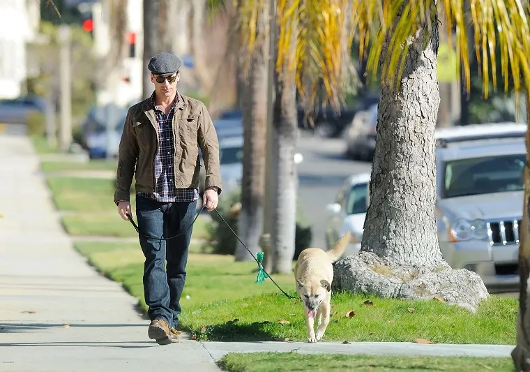 Jon Hamm Out For A Walk With His Rescue Dog, Cora