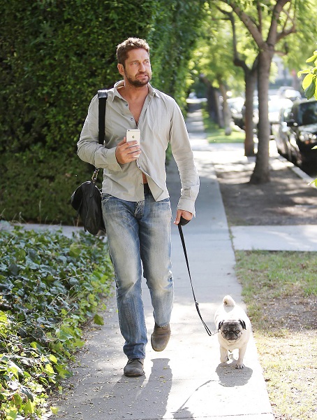 Gerard Butler Goes For A Stroll With Lolita The Pug