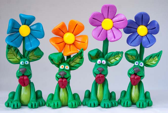Clay Glazed Flower Pups